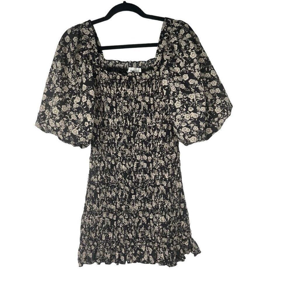 &Merci Gray Cream Puff Sleeve Ruched Mini Dress Sz S‎ Women’s